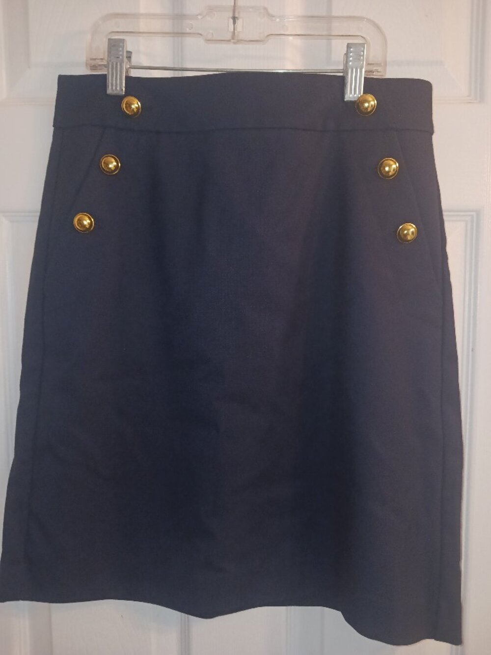 LOFT Navy Blue Sailor Skirt Size 4 Gold Button Zip
